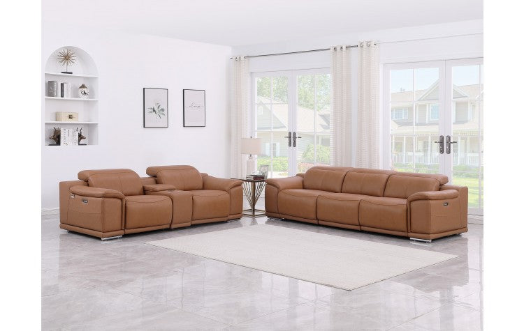 9762 DivanItalia Cognac 6-Piece Modular Power Reclining Sofa and Loveseat Set Top Grain Italian LeatherModel:  9762-COGNAC-6.5-HT