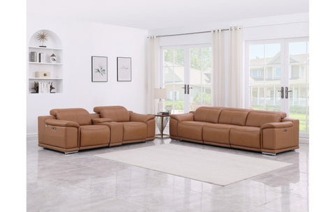 9762 DivanItalia Cognac 6-Piece Modular Power Reclining Sofa and Loveseat Set Top Grain Italian LeatherModel:  9762-COGNAC-6.5-HT