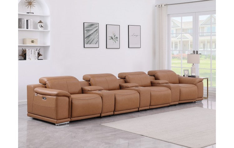 9762 DivanItalia Cognac 7-Piece Modular Power Reclining Sofa Top Grain Italian LeatherModel:  9762-COGNAC-S-7.4-HT