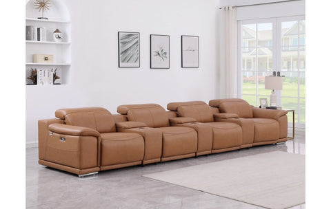 9762 DivanItalia Cognac 7-Piece Modular Power Reclining Sofa Top Grain Italian LeatherModel:  9762-COGNAC-S-7.4-HT