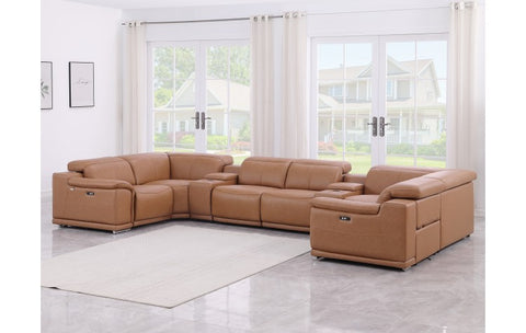 9762 DivanItalia Cognac 8-Piece Sectional Top Grain Italian Leather with 4 Power Recliners and 2 ConsolesModel:  9762-COGNAC-8PC-4PWR-U-SECTIONAL-GROUP