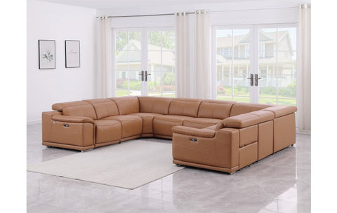 9762 DivanItalia Cognac 8-Piece Sectional Top Grain Italian Leather with 4 Power ReclinersModel:  9762-COGNAC-8PC-4PWR-U-NC-SECTIONAL-GROUP