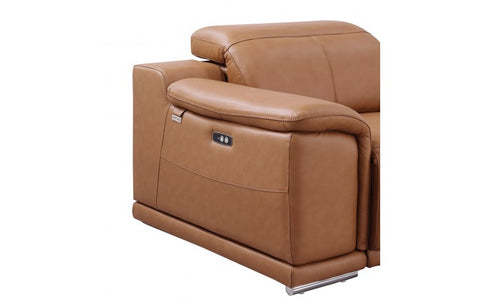 9762 DivanItalia Cognac 5-Piece Sectional with 3 Power Recliners and 1 Console Top Grain Italian LeatherModel:  9762-COGNAC-5PC-3PWR-SECTIONAL-GROUP