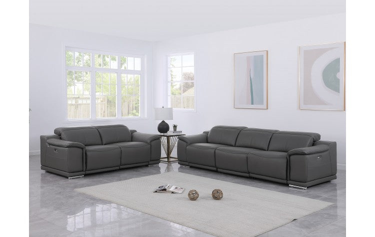 9762 DivanItalia Dark Grey Modular Power Reclining Sofa and Loveseat Set in Top Grain Italian LeatherModel:  9762-DK-GREY-5.4-HT-2PC