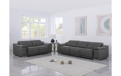 9762 DivanItalia Dark Grey Modular Power Reclining Sofa and Loveseat Set in Top Grain Italian LeatherModel:  9762-DK-GREY-5.4-HT-2PC
