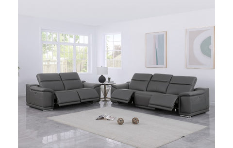 9762 DivanItalia Dark Grey Modular Power Reclining Sofa and Loveseat Set in Top Grain Italian LeatherModel:  9762-DK-GREY-5.4-HT-2PC