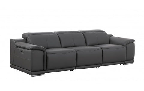 9762 DivanItalia Dark Grey Top Grain Italian Leather Power Reclining Sofa with Dual ReclinersModel:  9762-DK-GREY-3.2-S-HT
