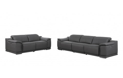 9762 DivanItalia Dark Grey Modular Power Reclining Sofa and Loveseat Set in Top Grain Italian LeatherModel:  9762-DK-GREY-5.4-HT-2PC