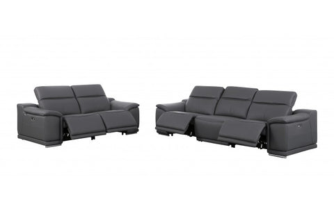 9762 DivanItalia Dark Grey Modular Power Reclining Sofa and Loveseat Set in Top Grain Italian LeatherModel:  9762-DK-GREY-5.4-HT-2PC
