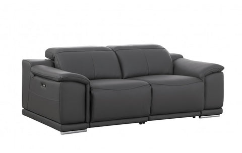 9762 DivanItalia Dark Grey Modular Power Reclining Sofa and Loveseat Set in Top Grain Italian LeatherModel:  9762-DK-GREY-5.4-HT-2PC