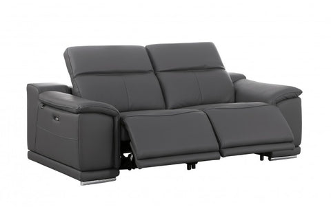 9762 DivanItalia Dark Grey Modular Power Reclining Sofa and Loveseat Set in Top Grain Italian LeatherModel:  9762-DK-GREY-5.4-HT-2PC