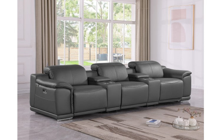 9762 DivanItalia Dark Gray 5-Piece Modular Power Reclining Sofa – Top Grain Italian LeatherModel:  9762-DK-GREY-5.3-HT