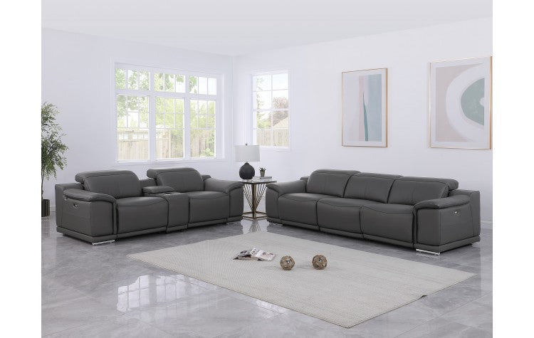 9762 DivanItalia Dark Gray 6-Piece Modular Power Reclining Sofa and Loveseat Set – Top Grain Italian LeatherModel:  9762-DK-GREY-6.5-HT