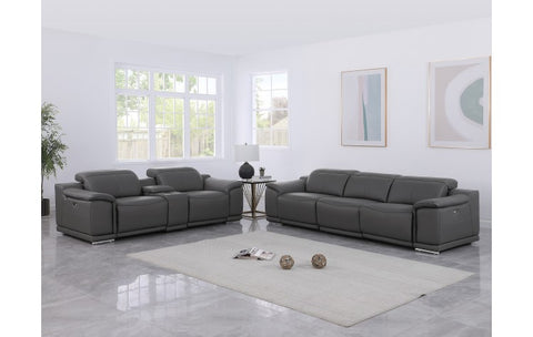 9762 DivanItalia Dark Gray 6-Piece Modular Power Reclining Sofa and Loveseat Set – Top Grain Italian LeatherModel:  9762-DK-GREY-6.5-HT