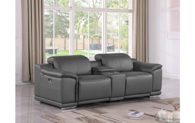 9762 DivanItalia Dark Gray Modular Power Reclining Loveseat – Top Grain Italian LeatherModel:  9762-DK-GREY-3.2-HT
