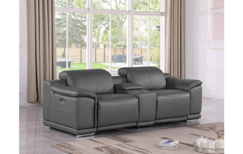 9762 DivanItalia Dark Gray Modular Power Reclining Loveseat – Top Grain Italian LeatherModel:  9762-DK-GREY-3.2-HT