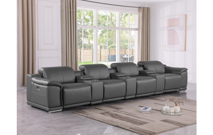 9762 DivanItalia Dark Gray 7-Piece Modular Power Reclining Sofa – Top Grain Italian LeatherModel:  9762-DK-GREY-S-7.4-HT