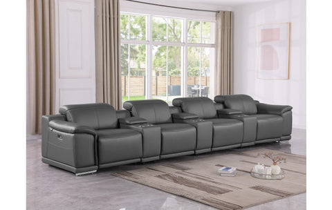9762 DivanItalia Dark Gray 7-Piece Modular Power Reclining Sofa – Top Grain Italian LeatherModel:  9762-DK-GREY-S-7.4-HT