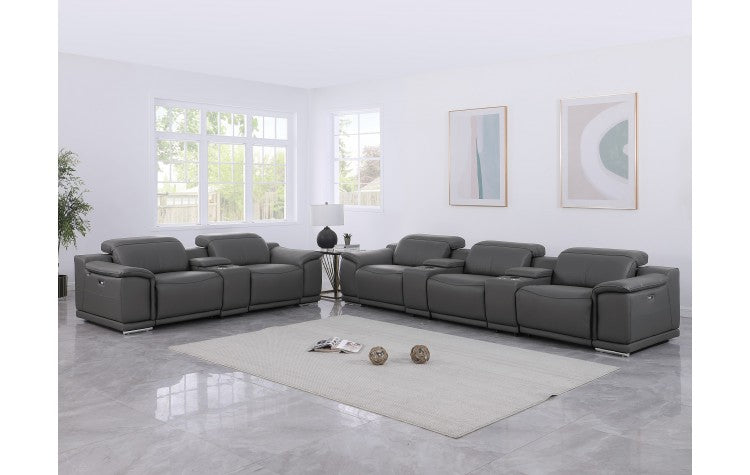 9762 DivanItalia Dark Gray 8-Piece Modular Power Reclining Sofa and Loveseat Set – Top Grain Italian LeatherModel:  9762-DK-GREY-8.5-HT