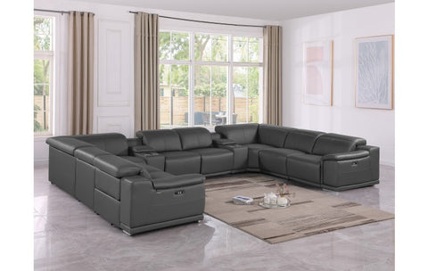9762 DivanItalia Dark Gray 10-Piece Sectional – Top Grain Italian Leather with 4 Power Recliners and 2 ConsolesModel:  9762-DK-GREY-10PC-4PWR-U-SECTIONAL-GROUP