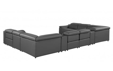 9762 DivanItalia Dark Gray 10-Piece Sectional – Top Grain Italian Leather with 4 Power Recliners and 2 ConsolesModel:  9762-DK-GREY-10PC-4PWR-U-SECTIONAL-GROUP