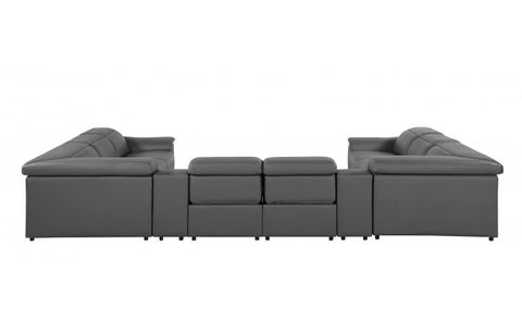 9762 DivanItalia Dark Gray 10-Piece Sectional – Top Grain Italian Leather with 4 Power Recliners and 2 ConsolesModel:  9762-DK-GREY-10PC-4PWR-U-SECTIONAL-GROUP