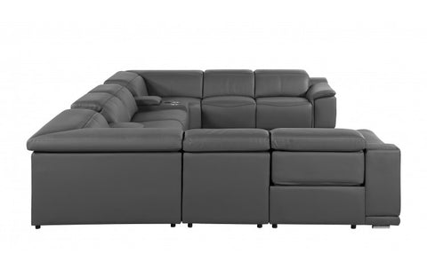 9762 DivanItalia Dark Gray 10-Piece Sectional – Top Grain Italian Leather with 4 Power Recliners and 2 ConsolesModel:  9762-DK-GREY-10PC-4PWR-U-SECTIONAL-GROUP