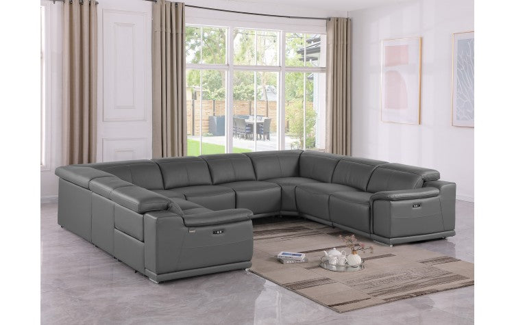 9762 DivanItalia Dark Gray 8-Piece Sectional – Top Grain Italian Leather with 4 Power ReclinersModel:  9762-DK-GREY-8PC-4PWR-U-NC-SECT-GROUP