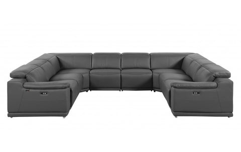 9762 DivanItalia Dark Gray 8-Piece Sectional – Top Grain Italian Leather with 4 Power ReclinersModel:  9762-DK-GREY-8PC-4PWR-U-NC-SECT-GROUP
