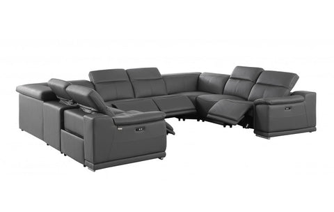 9762 DivanItalia Dark Gray 8-Piece Sectional – Top Grain Italian Leather with 4 Power ReclinersModel:  9762-DK-GREY-8PC-4PWR-U-NC-SECT-GROUP