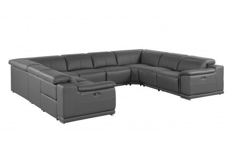 9762 DivanItalia Dark Gray 8-Piece Sectional – Top Grain Italian Leather with 4 Power ReclinersModel:  9762-DK-GREY-8PC-4PWR-U-NC-SECT-GROUP
