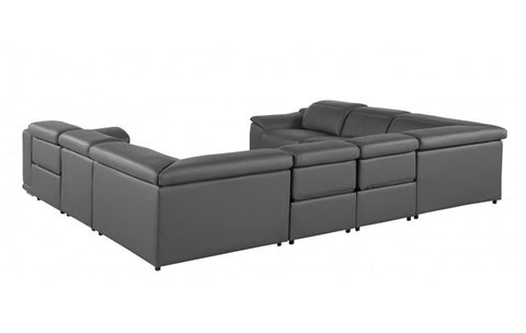 9762 DivanItalia Dark Gray 8-Piece Sectional – Top Grain Italian Leather with 4 Power ReclinersModel:  9762-DK-GREY-8PC-4PWR-U-NC-SECT-GROUP
