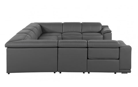 9762 DivanItalia Dark Gray 8-Piece Sectional – Top Grain Italian Leather with 4 Power ReclinersModel:  9762-DK-GREY-8PC-4PWR-U-NC-SECT-GROUP