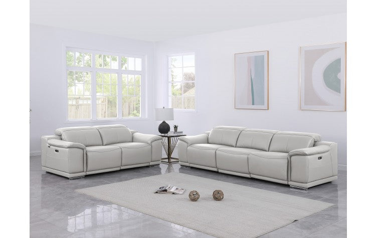 9762 DivanItalia Light Grey Modular Power Reclining Sofa and Loveseat Set in Top Grain Italian LeatherModel:  9762-LT-GREY-5.4-HT-2PC