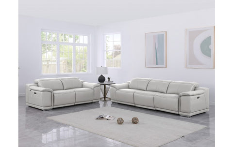 9762 DivanItalia Light Grey Modular Power Reclining Sofa and Loveseat Set in Top Grain Italian LeatherModel:  9762-LT-GREY-5.4-HT-2PC