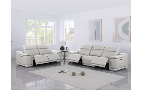 9762 DivanItalia Light Grey Modular Power Reclining Sofa and Loveseat Set in Top Grain Italian LeatherModel:  9762-LT-GREY-5.4-HT-2PC