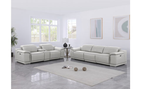 9762 DivanItalia Light Gray 6-Piece Modular Power Reclining Sofa and Loveseat Set – Top Grain Italian LeatherModel:  9762-LT-GREY-6.5-HT