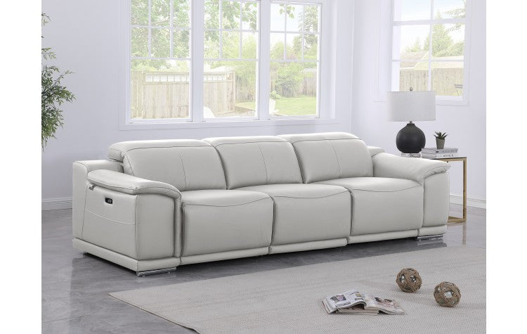 9762 DivanItalia Light Grey Top Grain Italian Leather Power Reclining Sofa with Dual ReclinersModel:  9762-LT-GREY-3.2-S-HT