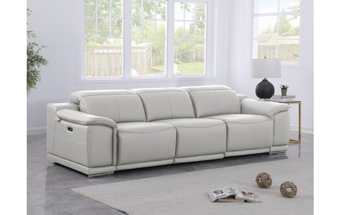 9762 DivanItalia Light Grey Top Grain Italian Leather Power Reclining Sofa with Dual ReclinersModel:  9762-LT-GREY-3.2-S-HT