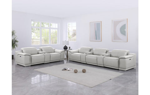 9762 DivanItalia Light Gray 8-Piece Modular Power Reclining Sofa and Loveseat Set – Top Grain Italian LeatherModel:  9762-LT-GREY-8.5-HT
