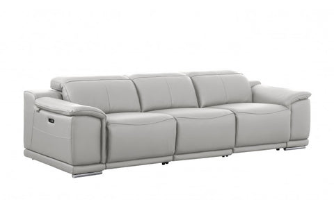 9762 DivanItalia Light Grey Top Grain Italian Leather Power Reclining Sofa with Dual ReclinersModel:  9762-LT-GREY-3.2-S-HT