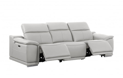 9762 DivanItalia Light Grey Top Grain Italian Leather Power Reclining Sofa with Dual ReclinersModel:  9762-LT-GREY-3.2-S-HT
