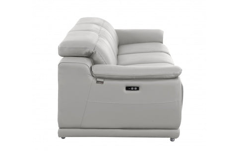 9762 DivanItalia Light Grey Top Grain Italian Leather Power Reclining Sofa with Dual ReclinersModel:  9762-LT-GREY-3.2-S-HT