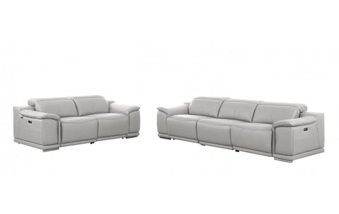 9762 DivanItalia Light Grey Modular Power Reclining Sofa and Loveseat Set in Top Grain Italian LeatherModel:  9762-LT-GREY-5.4-HT-2PC