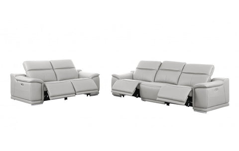 9762 DivanItalia Light Grey Modular Power Reclining Sofa and Loveseat Set in Top Grain Italian LeatherModel:  9762-LT-GREY-5.4-HT-2PC