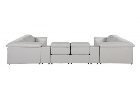 9762 DivanItalia Light Gray 10-Piece Sectional – Top Grain Italian Leather with 4 Power Recliners and 2 ConsolesModel:  9762-LT-GREY-10PC-4PWR-U-SECTIONAL-GROUP