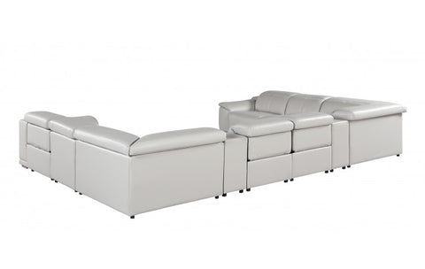 9762 DivanItalia Light Gray 10-Piece Sectional – Top Grain Italian Leather with 4 Power Recliners and 2 ConsolesModel:  9762-LT-GREY-10PC-4PWR-U-SECTIONAL-GROUP