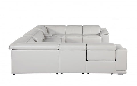 9762 DivanItalia Light Gray 10-Piece Sectional – Top Grain Italian Leather with 4 Power Recliners and 2 ConsolesModel:  9762-LT-GREY-10PC-4PWR-U-SECTIONAL-GROUP
