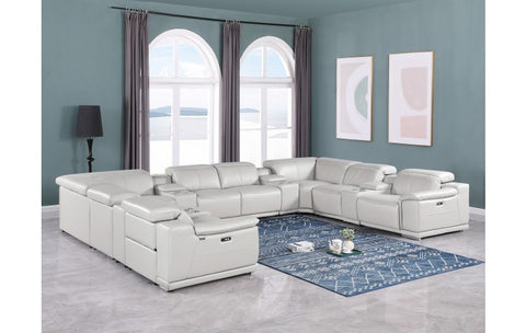 9762 DivanItalia Light Gray 12-Piece Sectional – Top Grain Italian Leather with 4 Power Recliners and 4 ConsolesModel:  9762-LT-GREY-12PC-4PWR-U-SECTIONAL-GROUP
