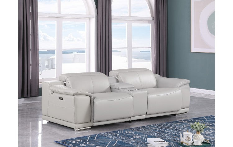 9762 DivanItalia Light Gray Modular Power Reclining Loveseat – Top Grain Italian LeatherModel:  9762-LT-GREY-3.2-HT